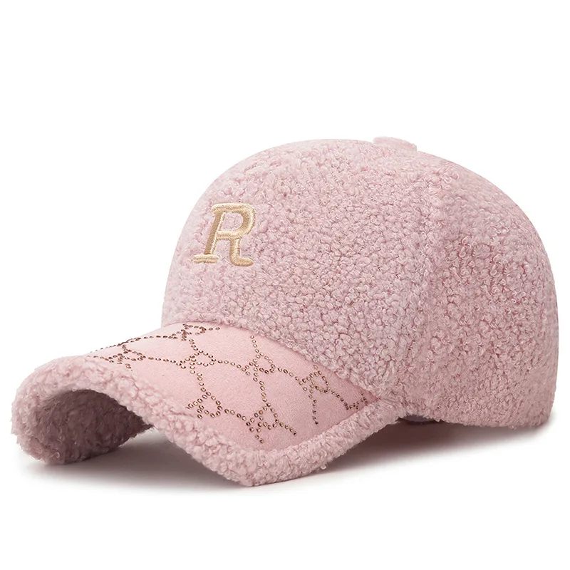 Men and Women Fashion Warm Autumn and Winter Lamb's Wool Baseball Cap Street Leisure Duck Tongue Cap Adjustable Rebound Cap
