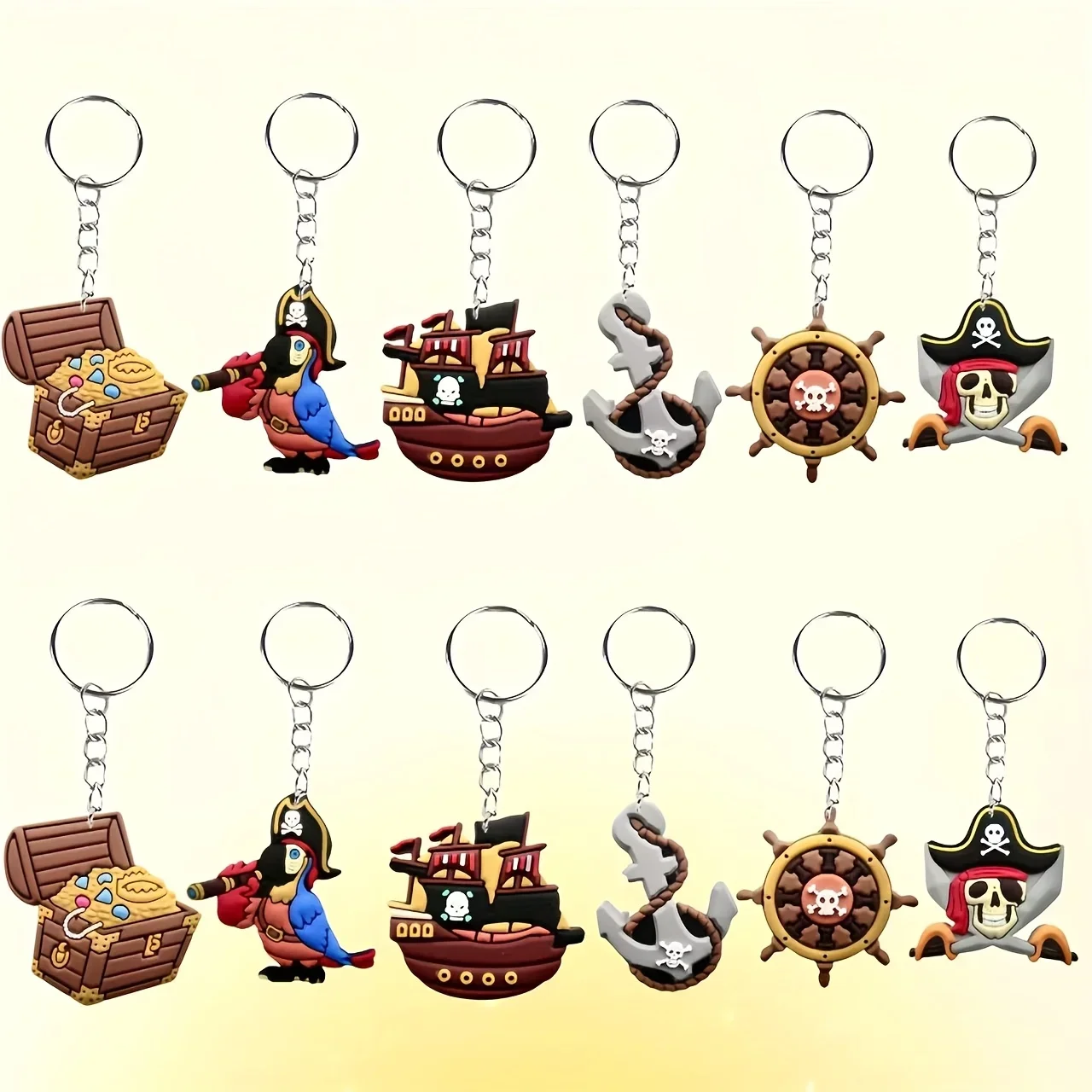 12 Pcs Pirate-Shaped Keychains, Backpack And Wallet Accessory, Is the Perfect Birthday Gifts For Festivals And Parties (2D Flat)