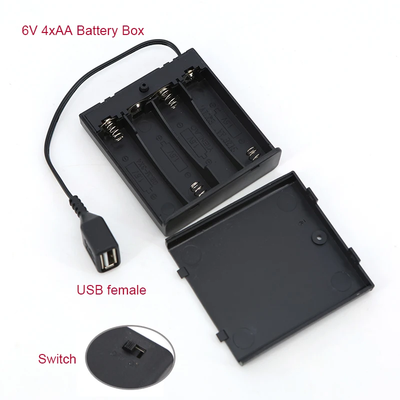 6V 4 X AA USB Battery Box For 5V LED Strip Lights USB female cable Mini Power Supply Battery caes With Cover And Switch A7