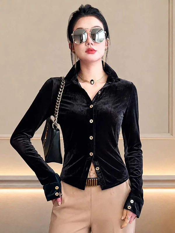 Slimming Design Button up Long Sleeve Shirt Women's Fashionable Patchwork V-neck Open Cardigan Autumn Winter New Arrival