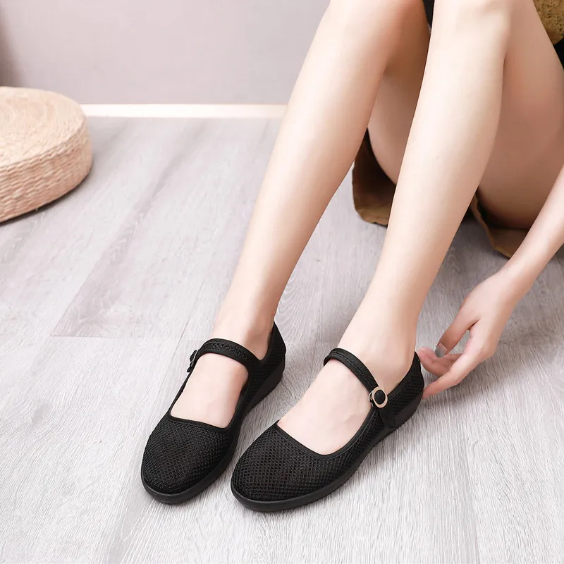 cloth shoes for women\'s shoes with summer recreational shoe soft bottom surface mother shoes net work flat shoes