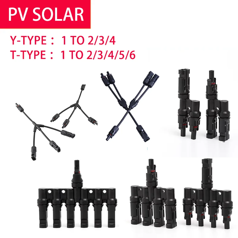 1/5/20/100 Sets PV Solar Connector Panel Cable Wire T Branch Y Branch 1 to 2/3/4/5/6 Parallel Adapter Y-Type T-Type Connectors