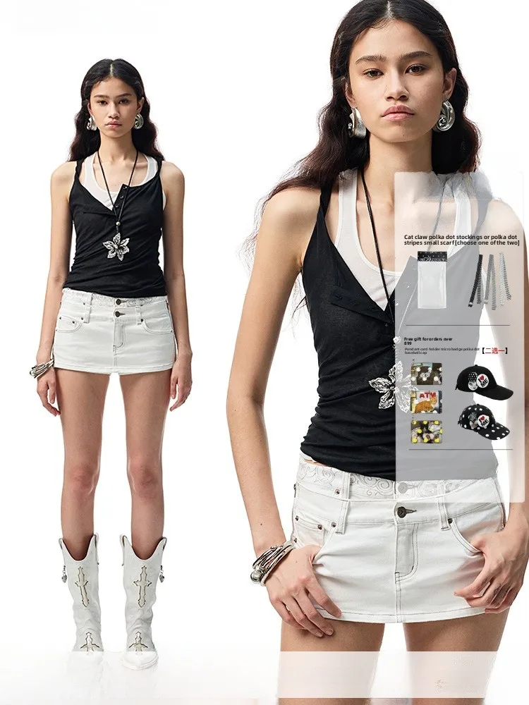 

JINN STUDIO Women's Slim Fit U-Ne Vest Top Color Blo Base Layer Cotton Casual Versatile Summer Faion