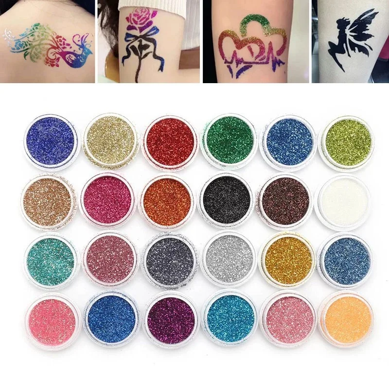 Color 125 Tattoo Templates Flash Glitter Flash Powder For Temporary Tattoo Kids Face Body Painting Art Tools Suit