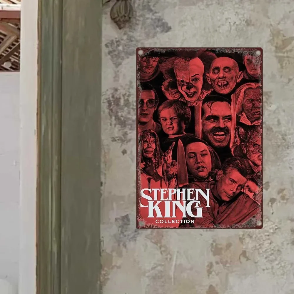 مجموعة STEPHENKINGARCH ستيفن كينج لافتة معدنية عتيقة - لوحة فنية جدارية حديدية مستطيلة، ديكور بطابع رعب لشريط المنزل