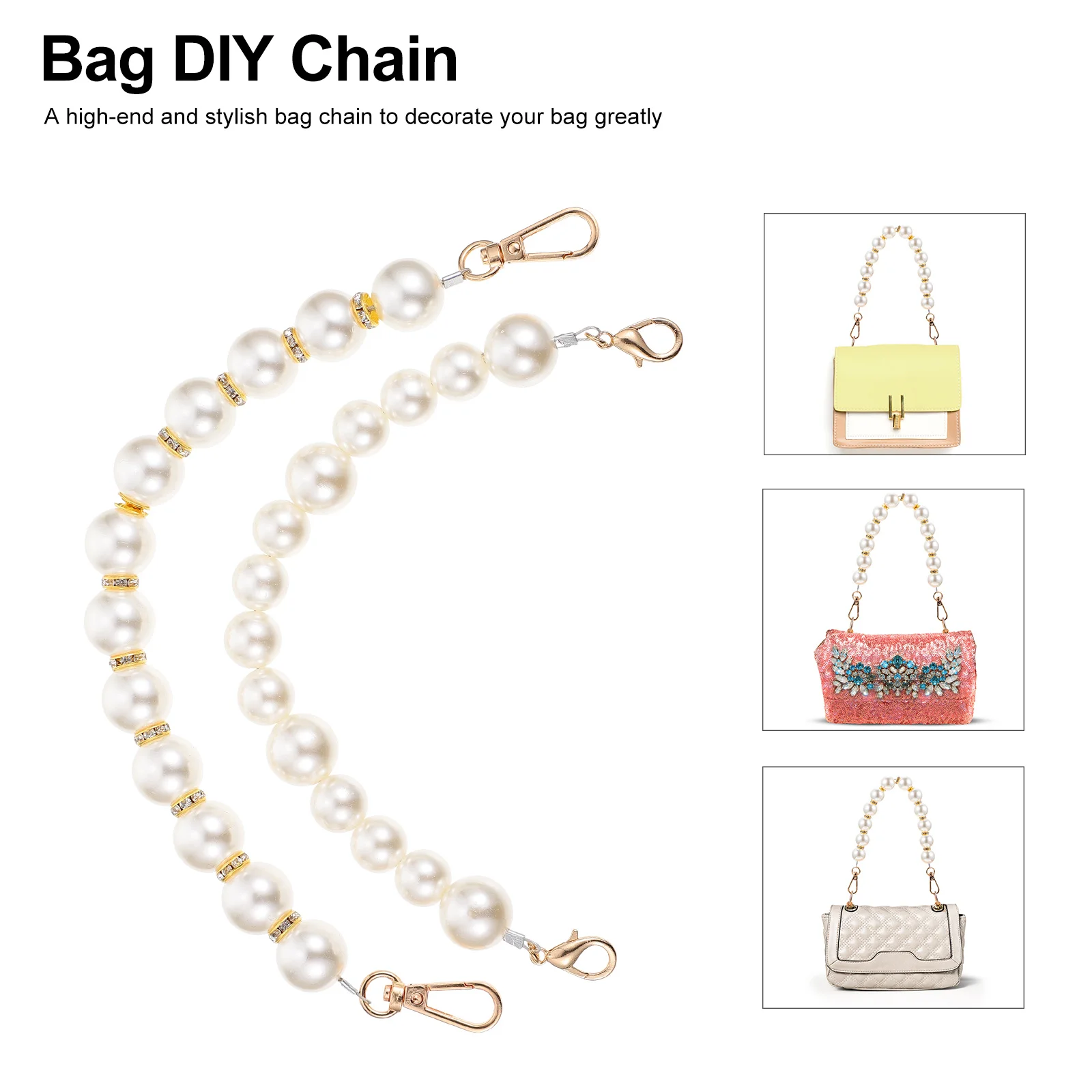 2Pcs Stylish Pearl Bag Chain Replacement Handbag Strap Buckles Included Shoulder Crossbody Purse Accessories DIY