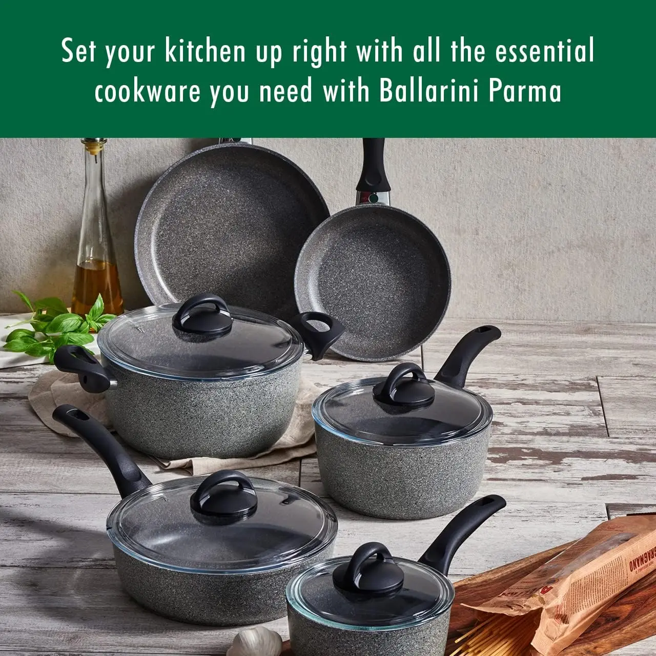 Ballarini Parma By Henckels 10-Pc Nonstick Pot And Pan Set, Made In Italy, Set Includes Fry Pans, Saucepans, Sauté Pan And