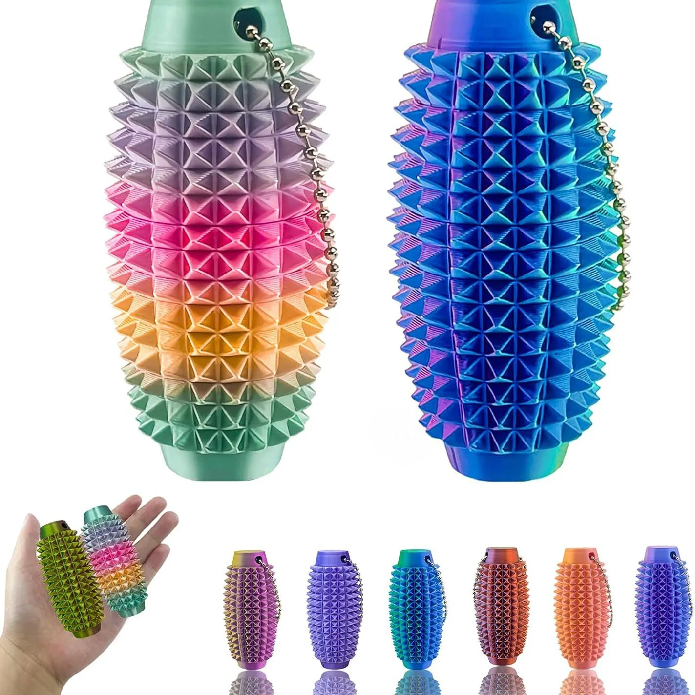 

3D Printed Hand Grenade Keychain Massage Stick Portable Fidget Stress Relief Toy with Spiky Grip Home Office Desk Decor Ornament
