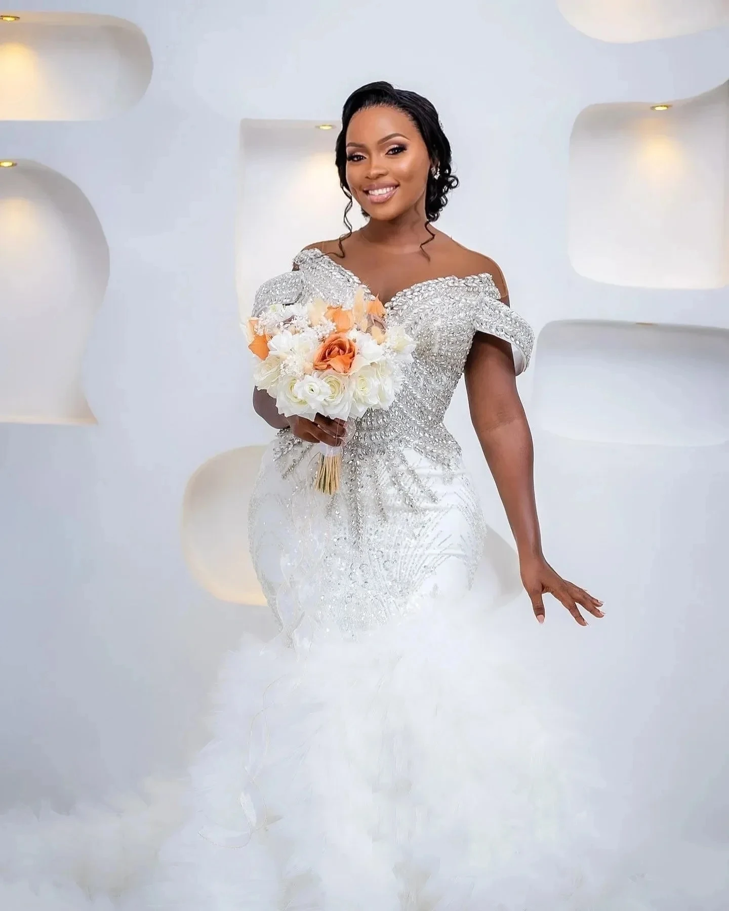 فستان زفاف حورية البحر فاخر 2026 رقبة شفافة مرصع بأحجار الراين ترتر طبقات كشكشة تول فستان زفاف العروس العربية Aso Ebi Vestidos #4