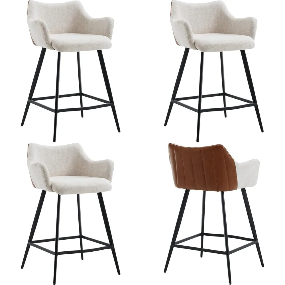 Color Block Bar Stools for Kitchen Island Barstools with Footrest Counter Height Bar Stool with Back and Metal Legs