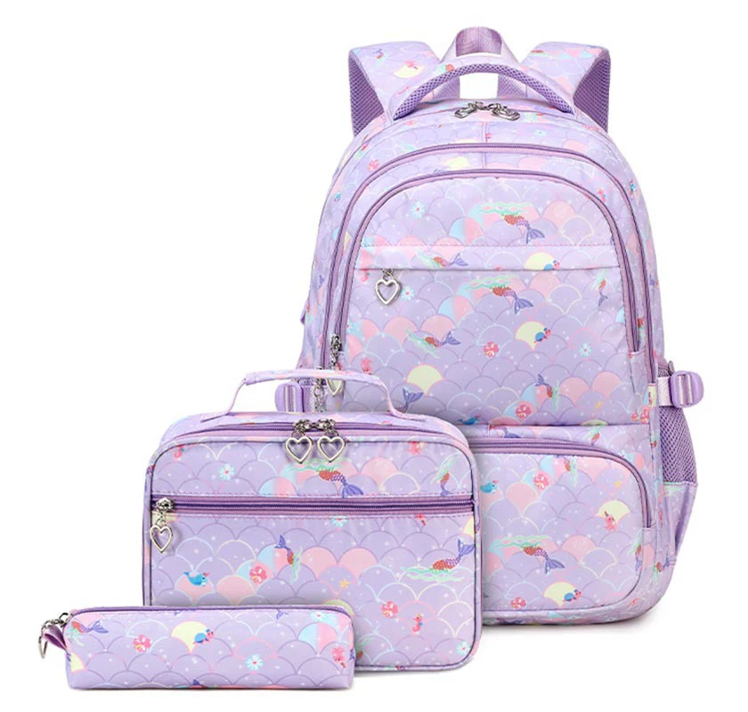 

Large Capacity School Backpack for Girls with Lunch box Elementary Primary Middle School Bag Mermaid Book bags for Teen Students