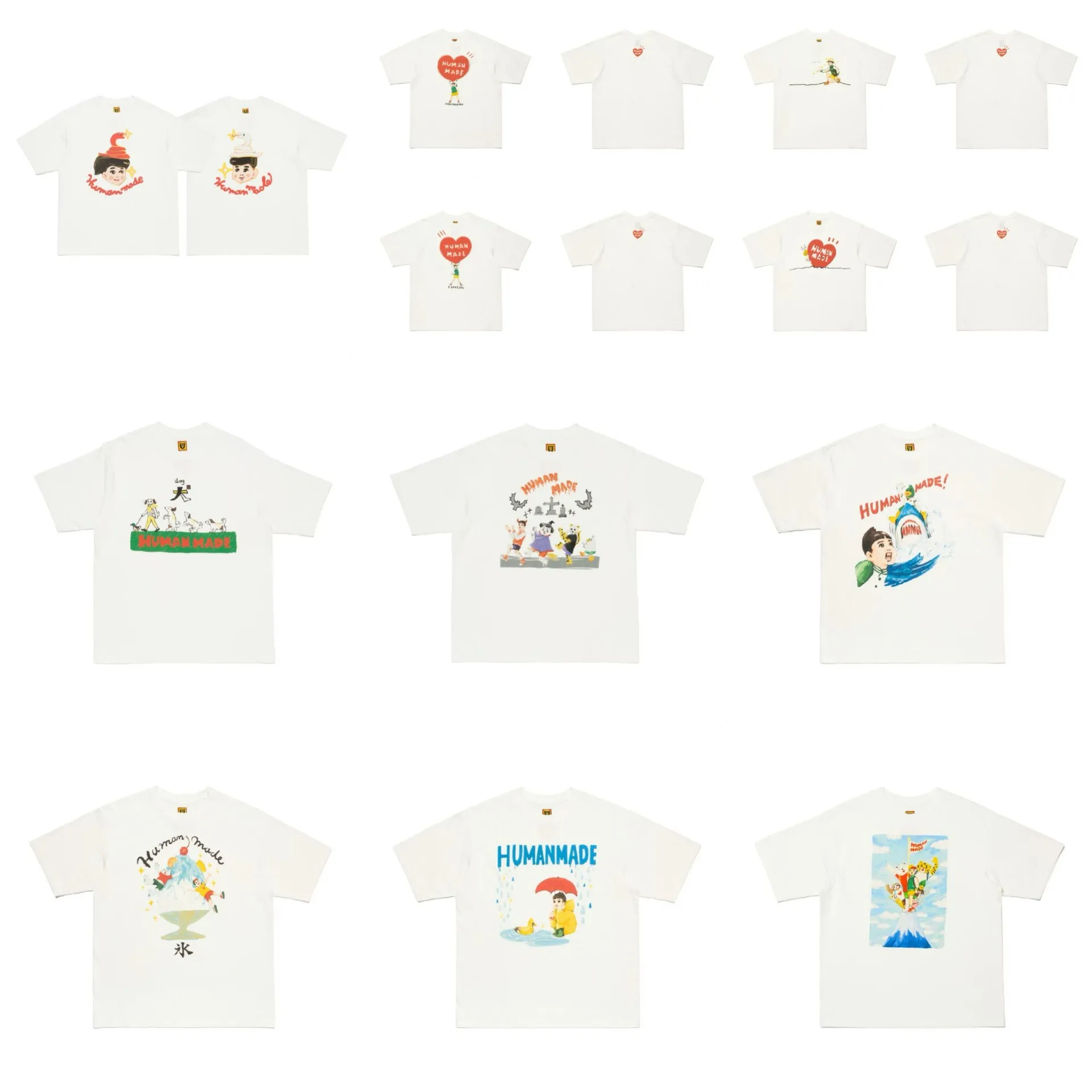2026 New HUMAN MADE 25SS Couple's Heart Lifting cartoon Printed T-Shirt Japanese Retro Loose Unisex Short-Sleeved Shirt