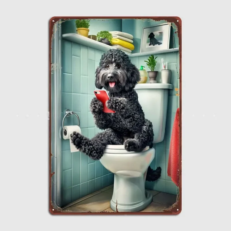 Black Cockapoo Bathroom Decoration Wall Decor Vintage Tin Plate Metal Poster Funny Metal Signs for Wall Art Decoration Retro Bar