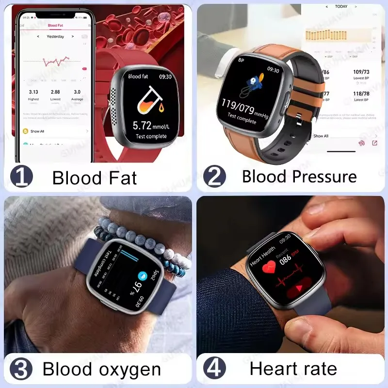 2025 Neue EKG + HRV Harnsäure Nicht-invasive Blutzucker Smart Watch Männer Herzfrequenz Blutdruck Bluetooth Anruf Gesundheit Smartwatch