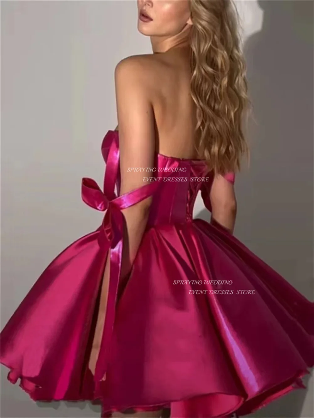 SPRAYING Mini Prom Gown Sweetheart Bow Straps Homecoming Dress Special Occasion Gowns Vestidos Para Eventos Especiale Customized