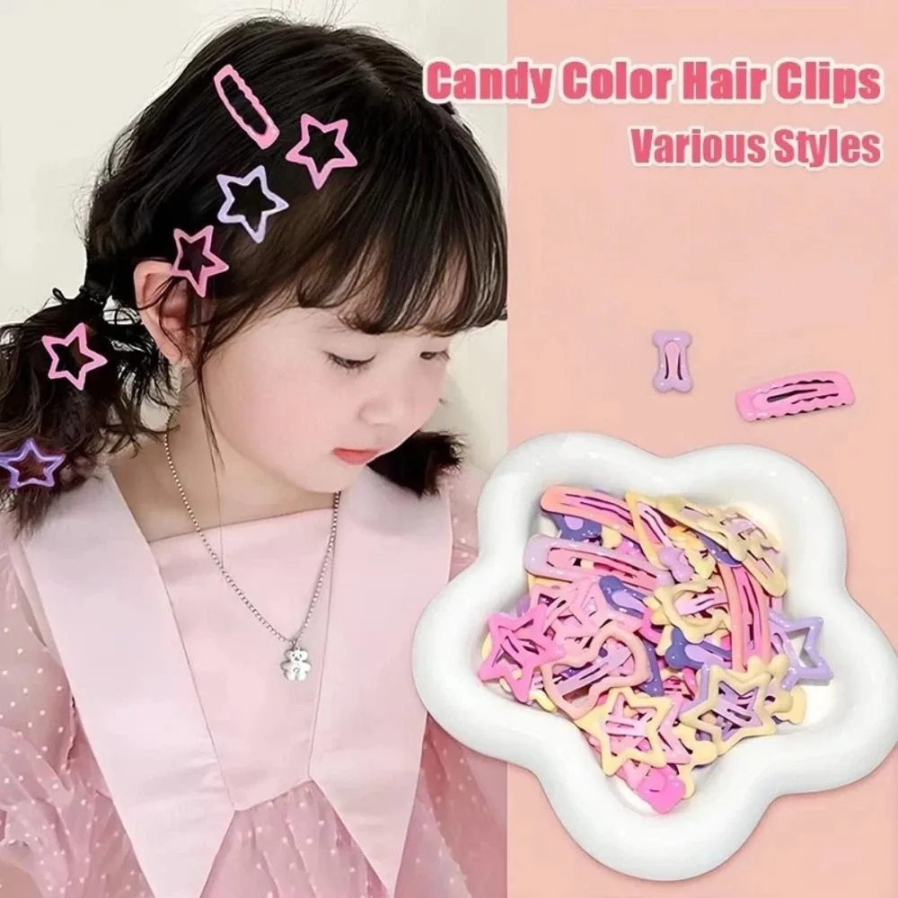 10/20/30Pcs Butterfly/Five-pointed Star/Heart Star Hair Clips Set Mixed Styles Rectangular/Oval Side Bangs Clip Metal