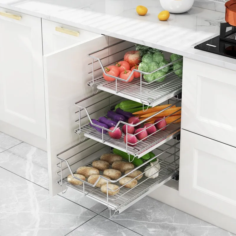 

fruit vegetable basket 400 cabinet 350 drawer type 450 pull bar 304 stainless steel 600 open kitchen