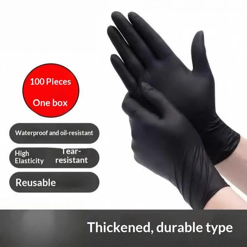 100Pcs Black Composite Nitrile Disposable Gloves Oil Proof Waterproof Protective Gloves For Beauty Nail Auto Repair Cleaning