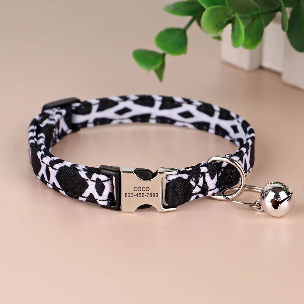 Personalisiertes bedrucktes Katzenhalsband, verstellbare Kätzchen-Welpenhalsbänder mit kostenlos graviertem ID-Namensschild, Glocke, Anti-Verlust-Katzenhalsbänder – Detail 16