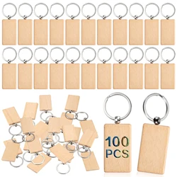 100Pcs Unfinished Wood Keychain Blanks Wooden Keyring Blanks Keychain