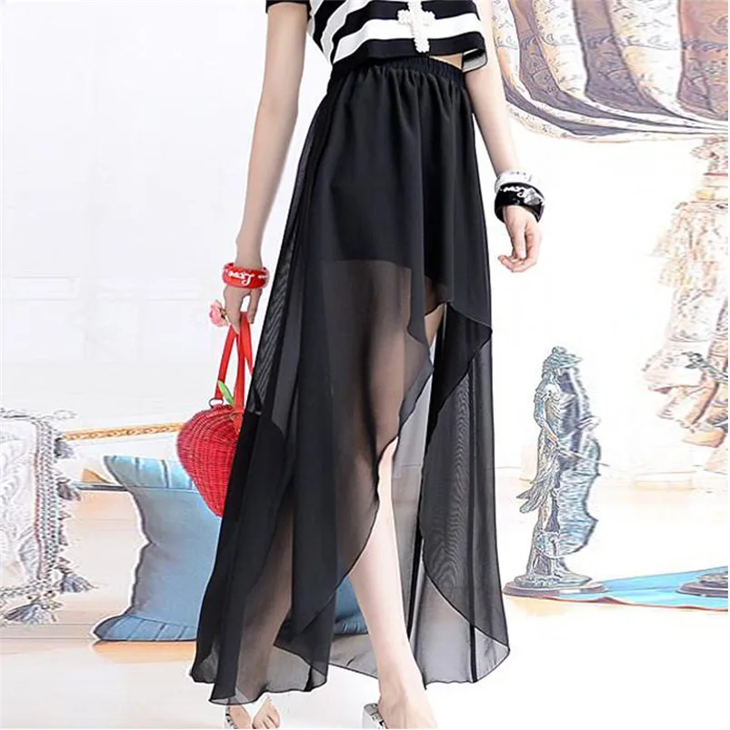 

2024 Summer Chiffon Irregular Long Skirt Sweet Girl Ruffles Elegant Skirt Office Lady Vestidos Party Skirts faldas largas rok