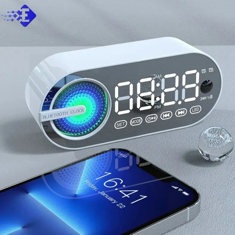 Quiet Wireless Bluetooth Speaker Alarm Clock RGB TWS USB LED Mirror Digital Clock FM Large Display Living Room Office Decoration