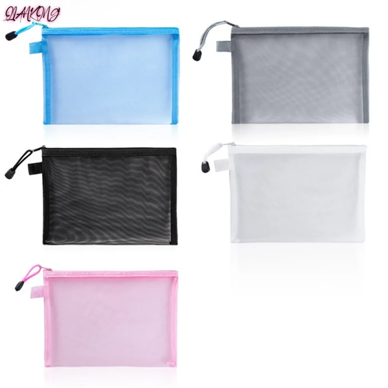 Transparent Visible Nylon Mesh Bag Makeup Cosmetic Storage Bag School Office File Zipper Bag Student Pencil Test Paper Organizer