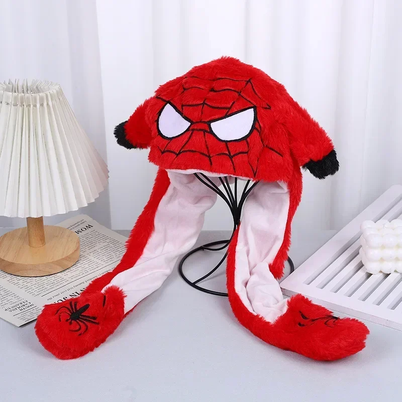 

Anime Cute Bunny Ears Hat Moving Soft Jumping Up Cap Spidermans Funny Toy Boys Cartoon Kawaii Plush Hat Toys Gift for Adult Kids