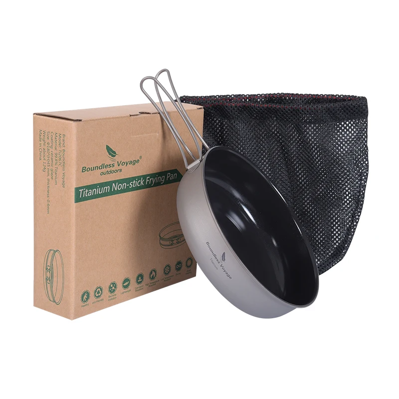 Boundless Voyage Titanium Non-stick Frying Pan with Folding Handle Camping Picnic Skillet Griddle Tableware Plate Dish Bowl
