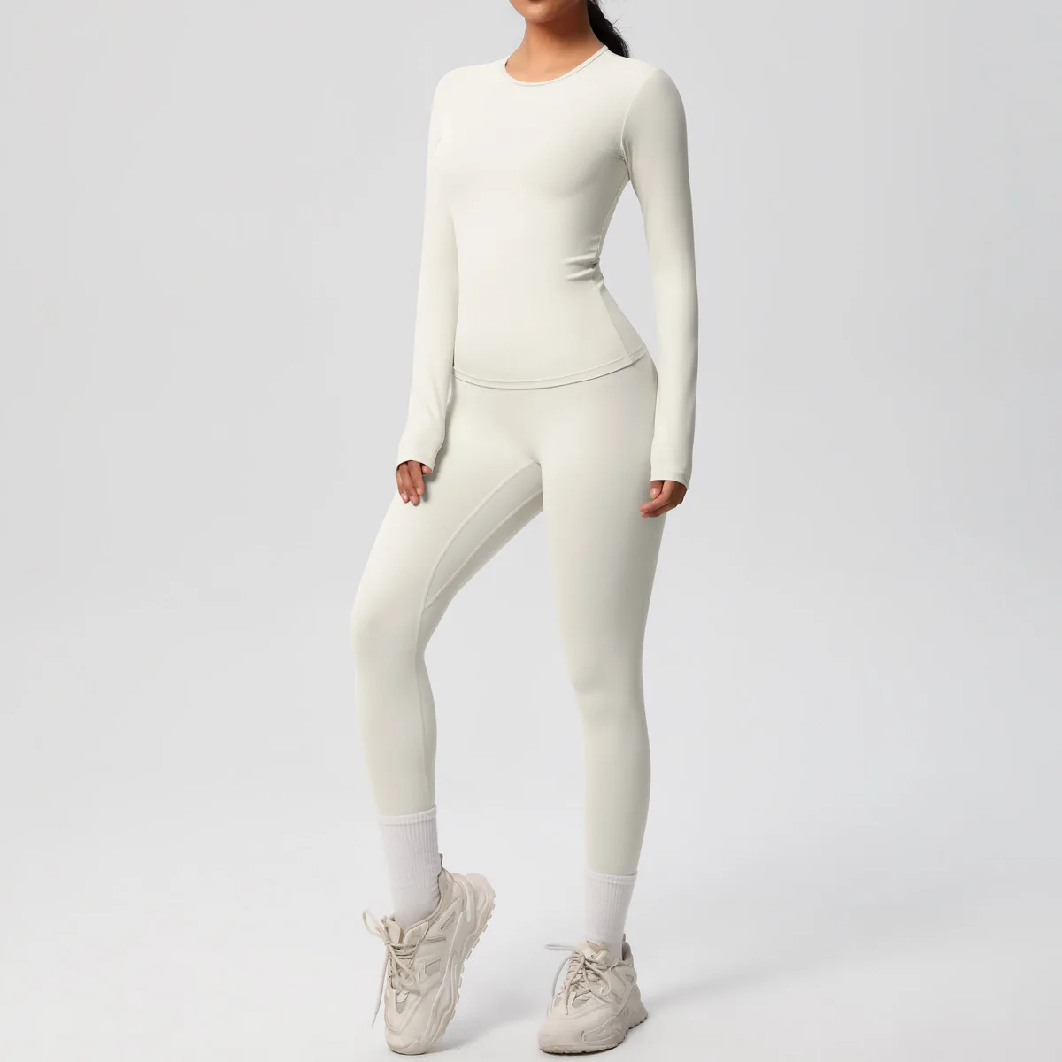 JUREN 2 قطعة ملابس اليوغا الرياضية مجموعة النساء ملابس رياضية الصالة الرياضية مجموعة النساء رياضية الجري تجريب طويلة الأكمام قميص رياضي ملابس اليوغا #4