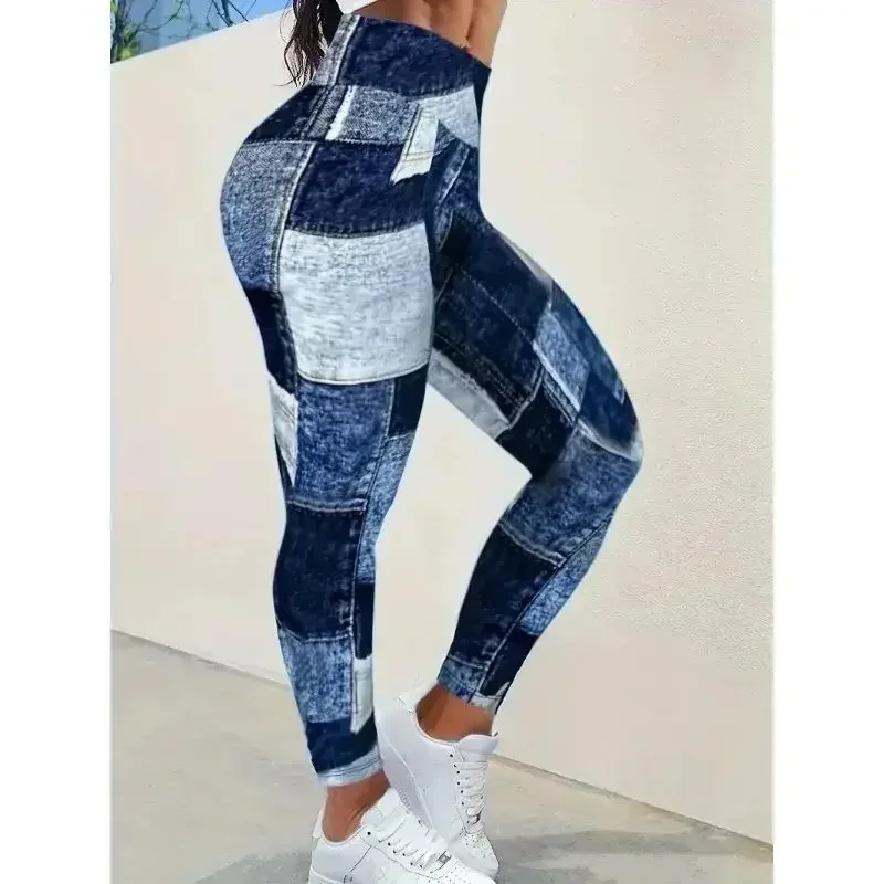 المرأة حجم كبير 1XL-5XL الجوارب غير رسمية عالية الخصر السراويل الرياضية الملونة سليم صالح السراويل تقليد الدنيم طماق ضيقة