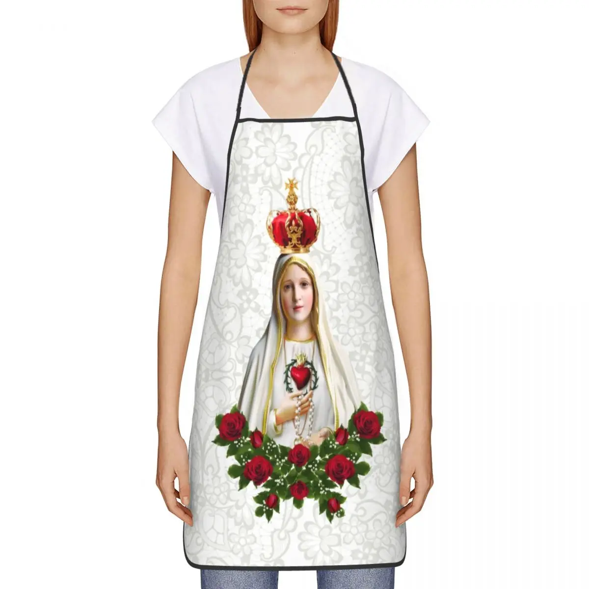 Custom Bib Our Lady Of Fatima Virgin Mary Apron Unisex Adult Chef Cooking  Portugal Rosary Catholic Tablier Cuisine Baking