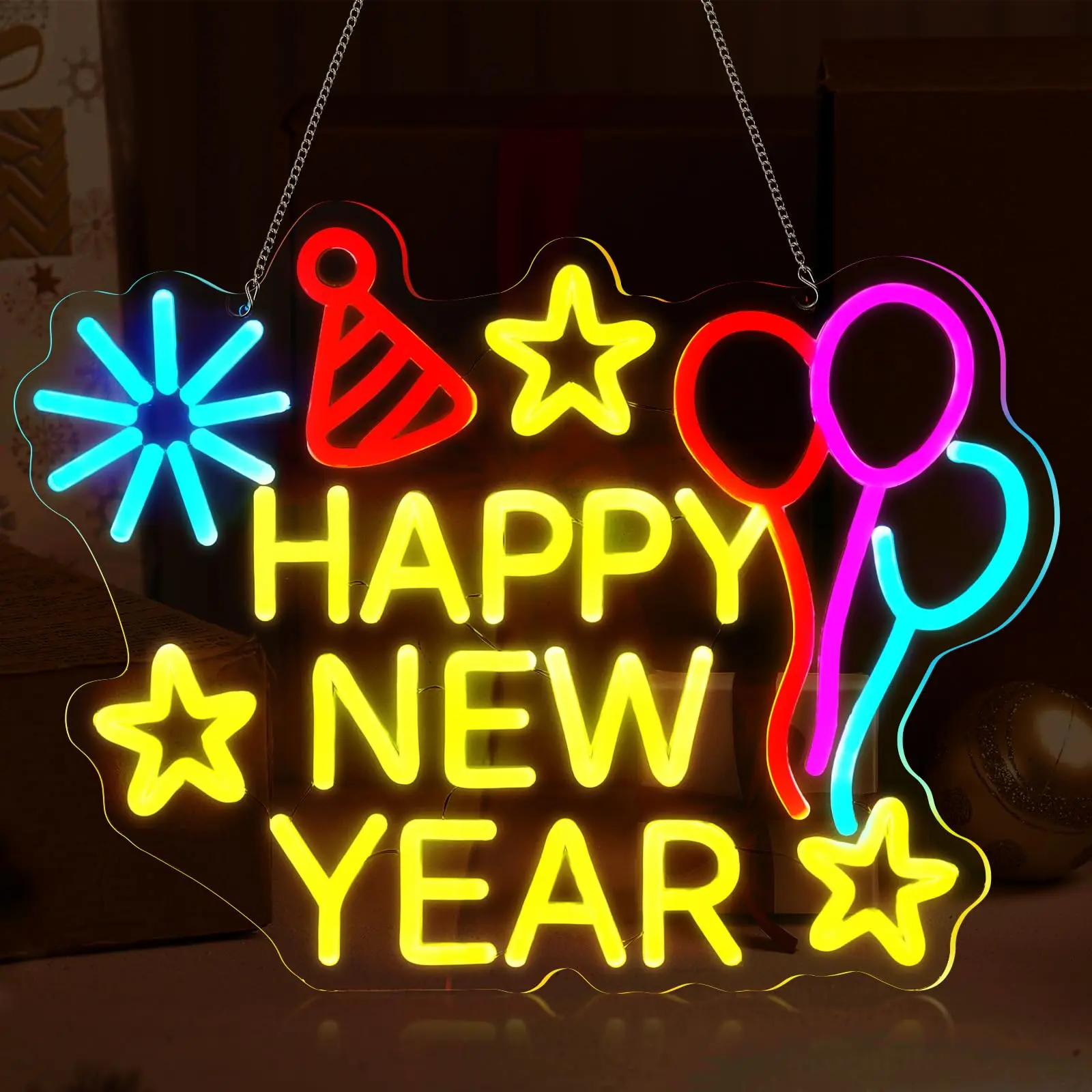 2026 سنة جديدة سعيدة النيون بالون USB بالطاقة LED تضيء تسجيل جدار ديكور لغرفة النوم مهرجان الربيع لوازم الحفلات #1