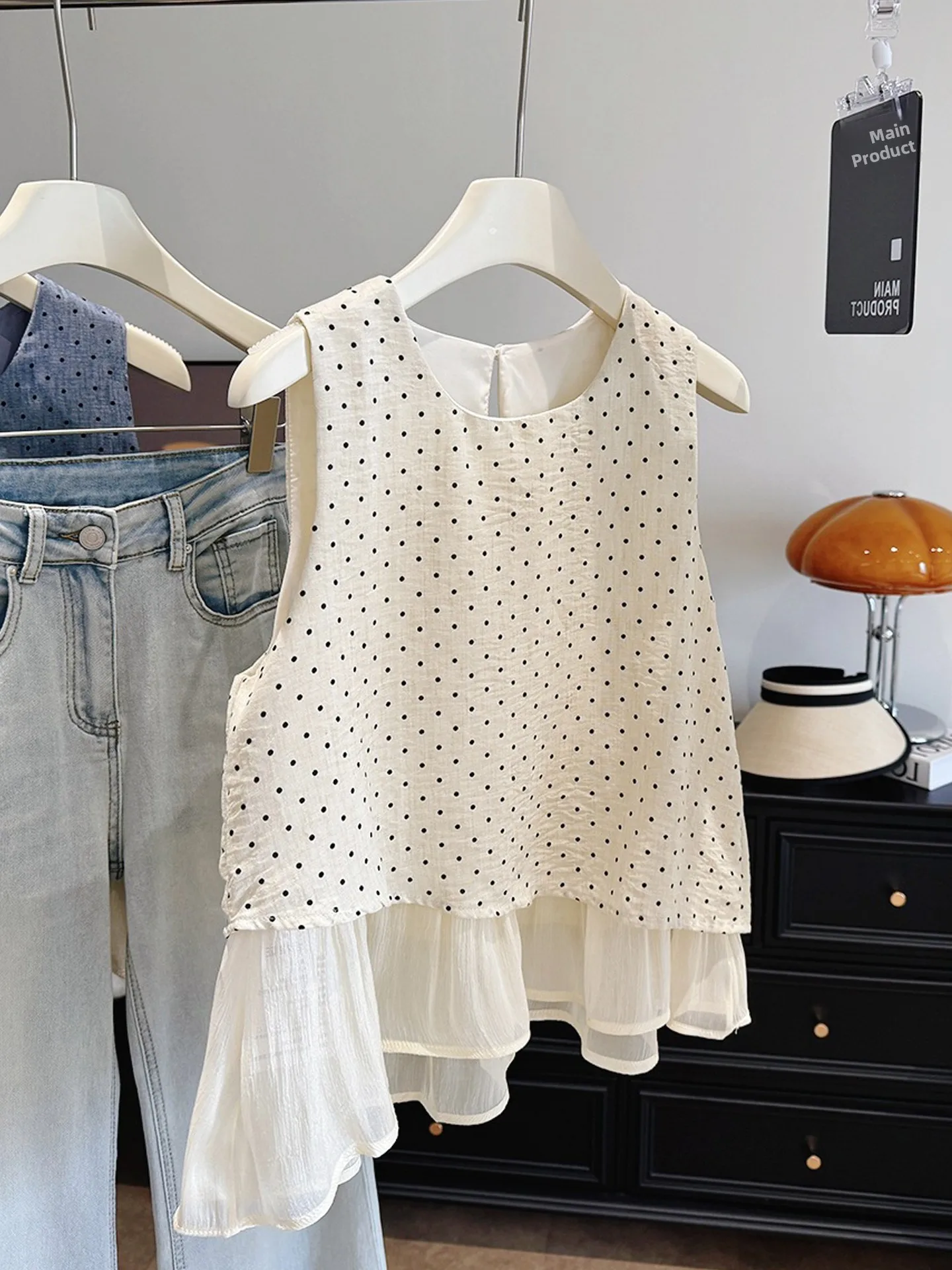 

Летний круглый жилет из двух предметов в горошек Ne Svel, женский простой универсальный асимметричный топ, корейский прямой крой