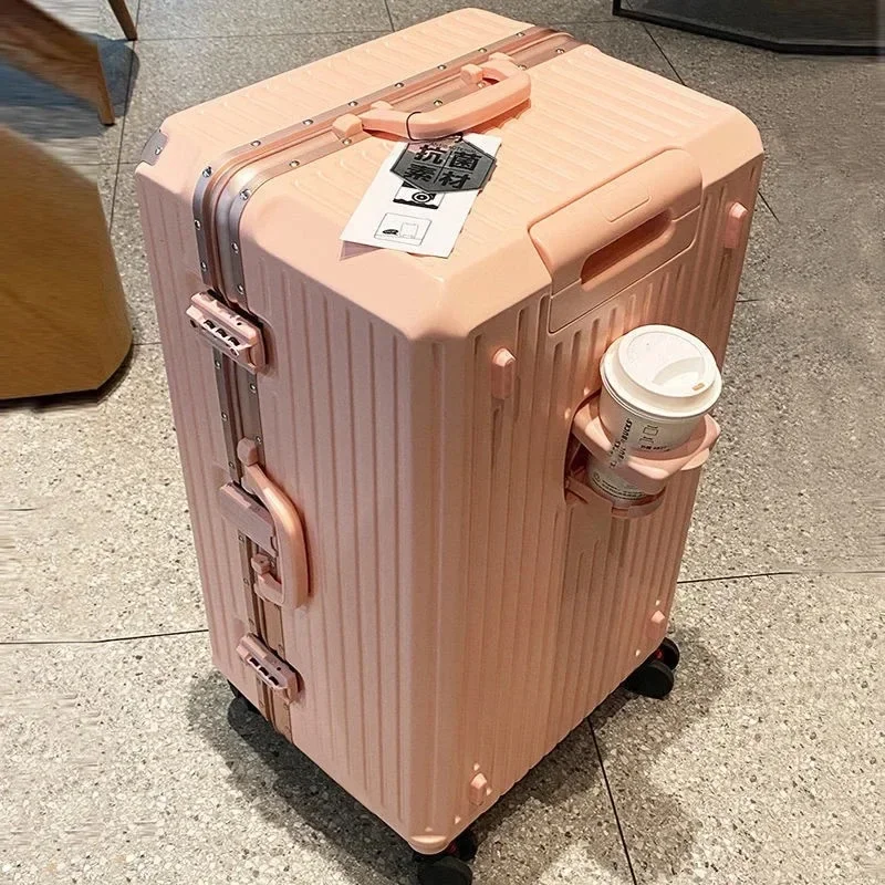 New Large Capacity Travel Luggage Aluminum Frame Suitcase Pull Rod Case 24/28/32 /36 with Cup Holder Travel Case Combination Box