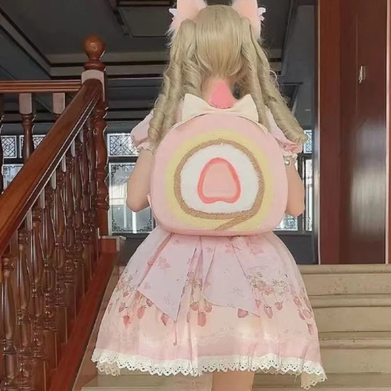 New Cute Strawberry Cake Food Backpack Anime Cosplay Bags For Women Sweet Pink Lolita Bag For Girl Christmas Gift Backpack