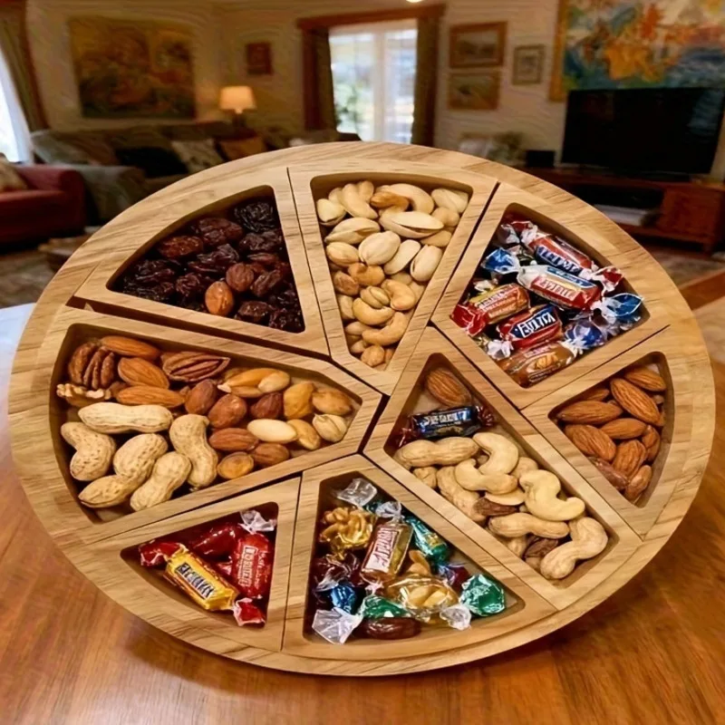 

Wooden 8/4 Compartment Fruit Serving Platter Removable Snack Tray For Table Centerpiece Party Gift For Families Christmas Cozy