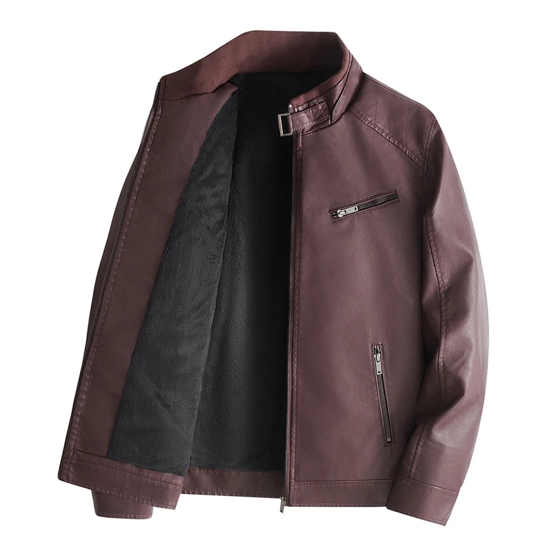 

Winter Men's Warm PU Leather Jackets Fashion Men Retro Stand Collar Motorcycle Leather Coats Men Formal Business Leather Jackets