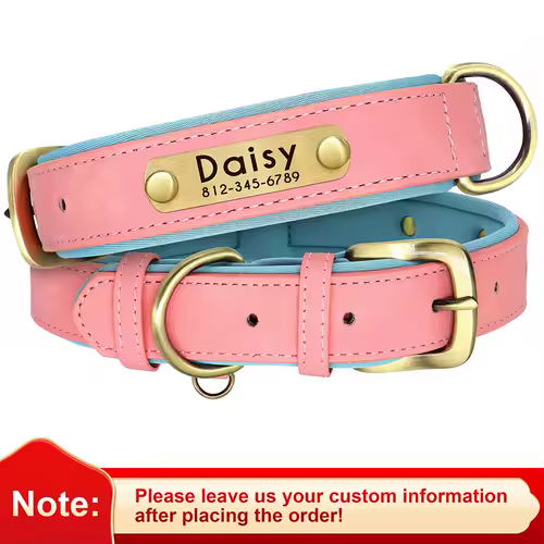 Customized PU Leather Nameplate Dog Collar Soft Padded Dogs Collars Free Engraving Name for Small Medium Large Dogs Adjustable - Image 13