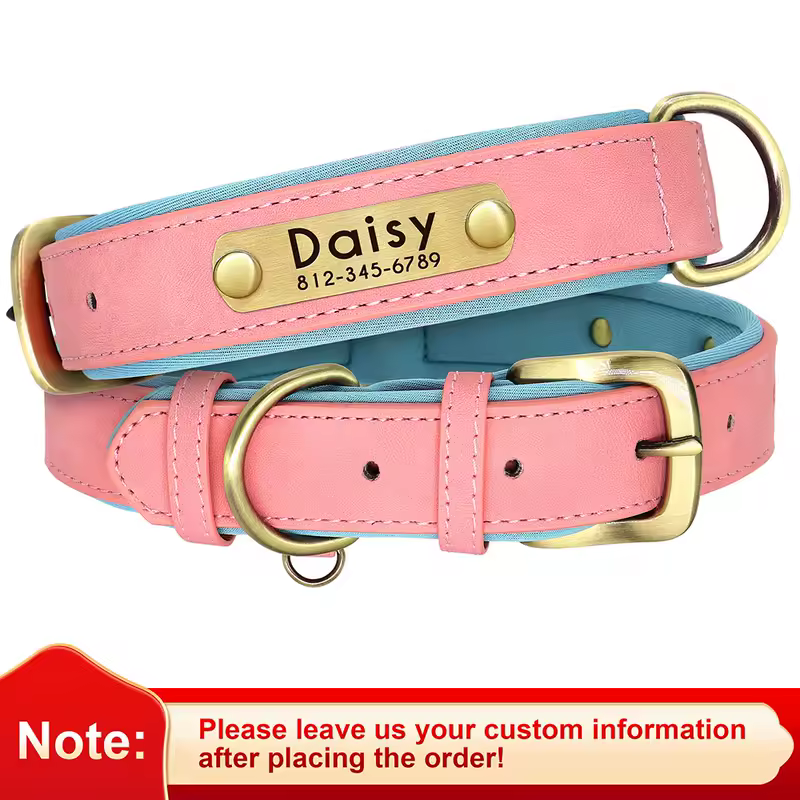 Customized PU Leather Nameplate Dog Collar Soft Padded Dogs Collars Free Engraving Name for Small Medium Large Dogs Adjustable - Image 13
