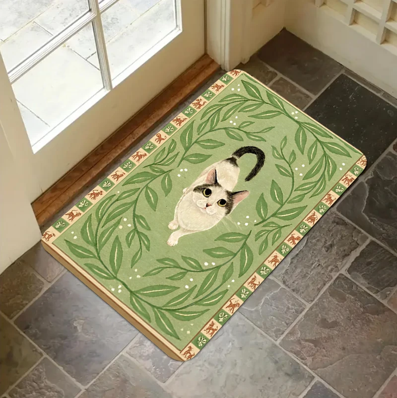 Retro Mystic Black Cat Doormat Vintage Tarot Style Floor Mat Non-slip Rug for Entryway Bedroom Pet Lovers Gothic Home Decor