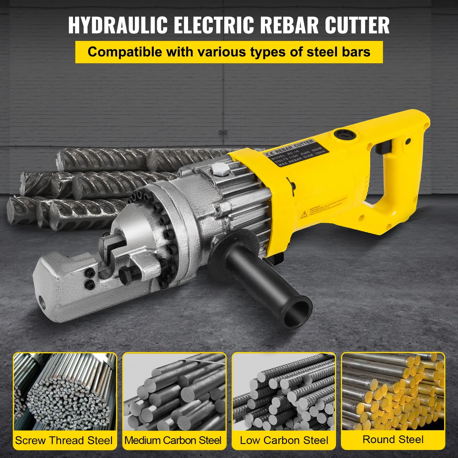 RC-16 900W Electric Rebar Cutter Electric Hydraulic Rebar Cutter Portable Electric Rebar Cut 16mm #5 Rebar within 3 Seconds