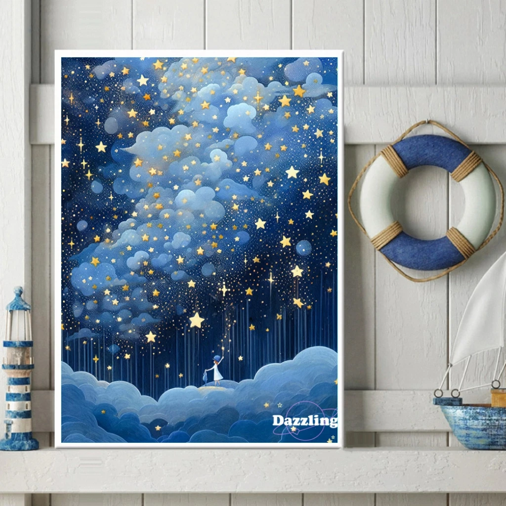 Starry Night Sky AB Diamond Painting Full Square Round Mosaic Embroidery Stars and Moon Art Cross Stitch Kit Home Decor Gift