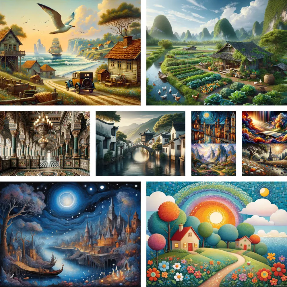 

Wonderful Town Landscape Cross Stitch Full Kit DIY Embroidery Handiwork Handmade Handicraft Sewing Room Decor Home Decor Floss