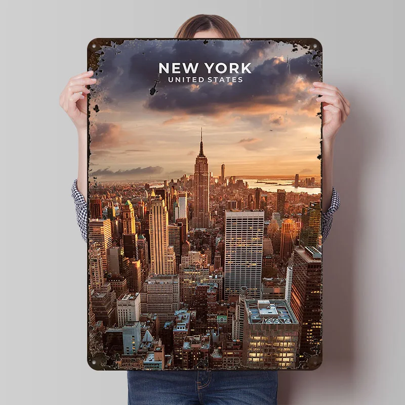 نيويورك المعادن المشارك علامات معدنية جدار الفن مخصص تين تسجيل للمنزل الديكور خمر غرفة الألعاب الداخلية الديكور الرجعية