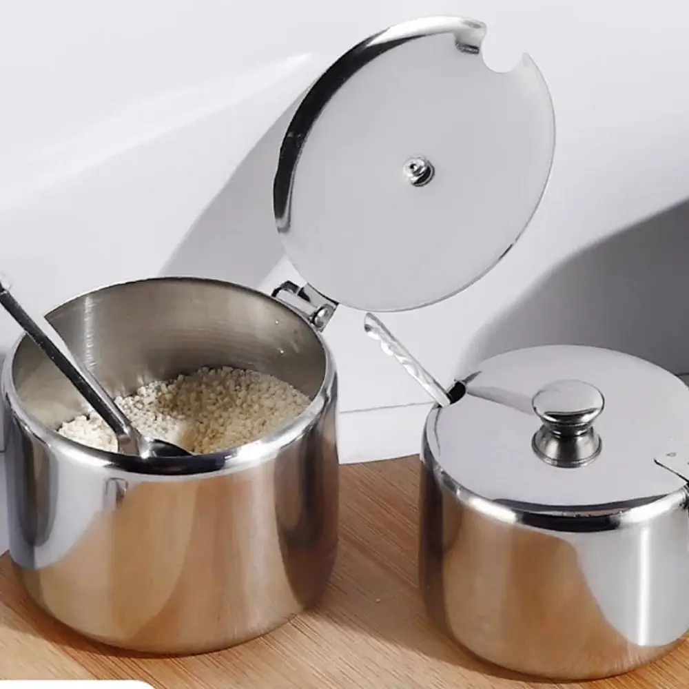 1Pcs Mini Sugar Container with Lid Spoon Sauce Cans Sugar Jam Salt Pot Seasoning Pot Spice Storage Jar Kitchen Supplies