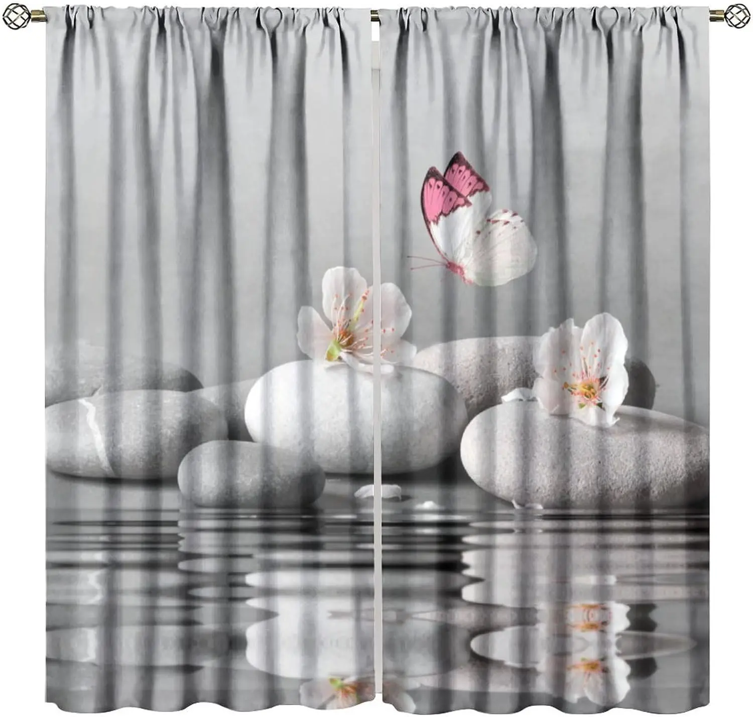 

Плотные шторы из камня дзен, розовые цветочные бабочки, современные оконные шторы на тему спа, для спальни, гостиной 42 дюйма Ш X 54 дюйма Д