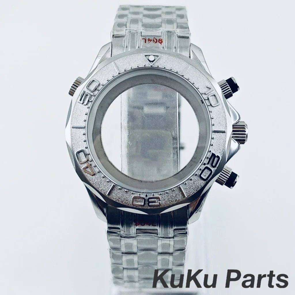 VK63 41mm Saphirglas Seahorse Edelstahl-Uhrengehäuse und Armband für VK63 VK64 Quarzwerk Wasserdichte DIY-Uhr
