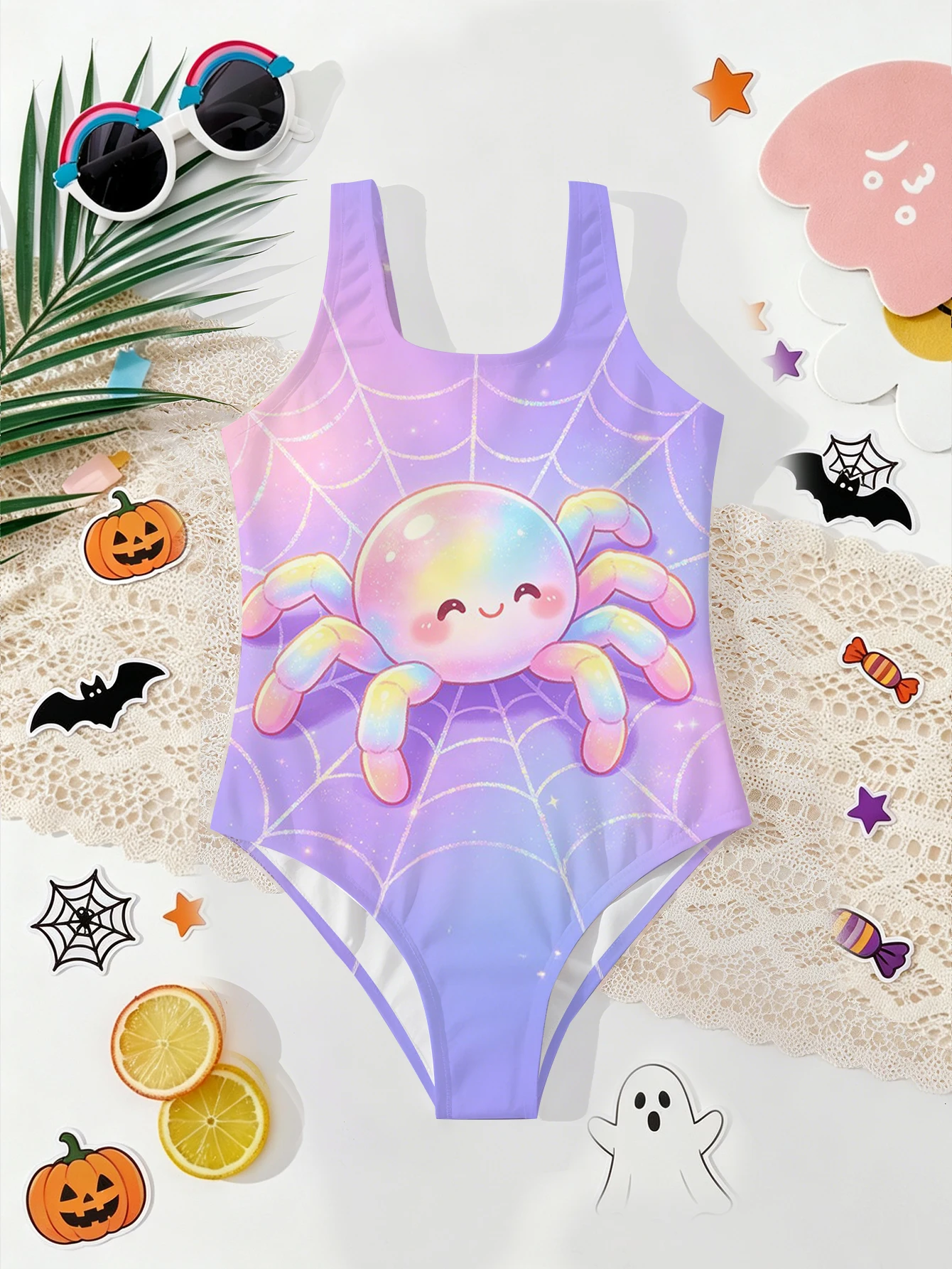 Girls' Summer Halloween Atmospheric Spider Fashion Tight One-piece Swimsuit