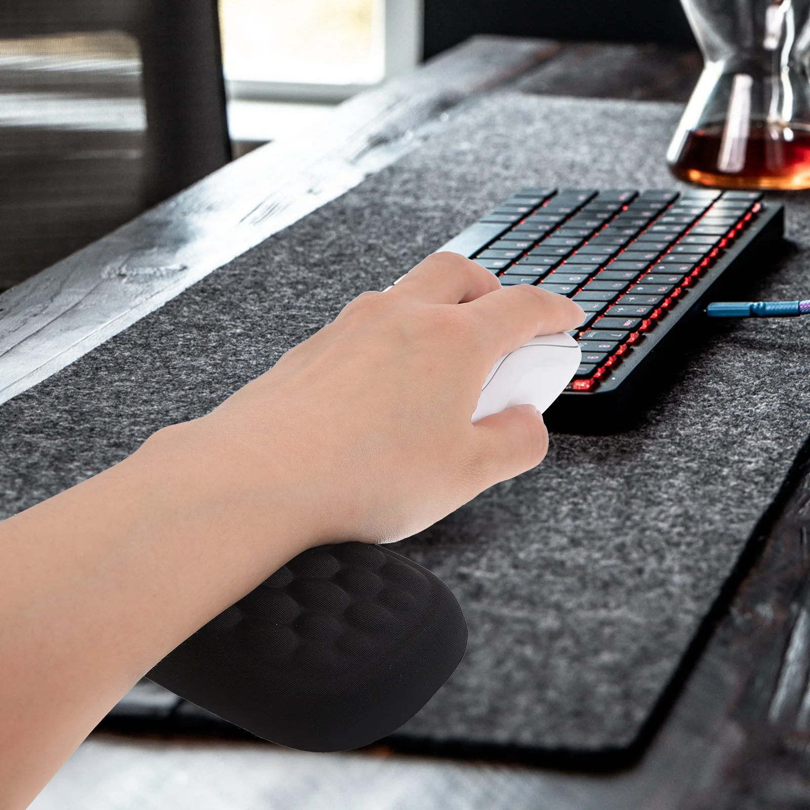 

Ergonomic Wrist Rest Pad for Keyboard Mouse Massage Points Memory Foam Black Single Hand Laptop Gaming Office Supplies